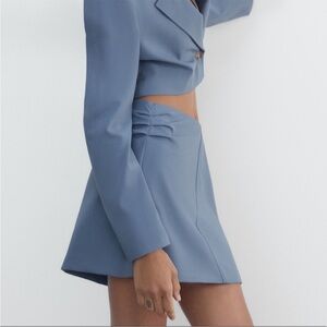 Zara blue mini skirt with ruched sides